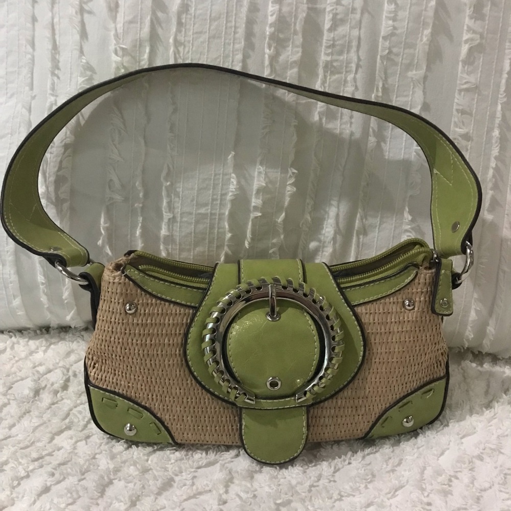 Lime green/tan woven Detailed mini satchel